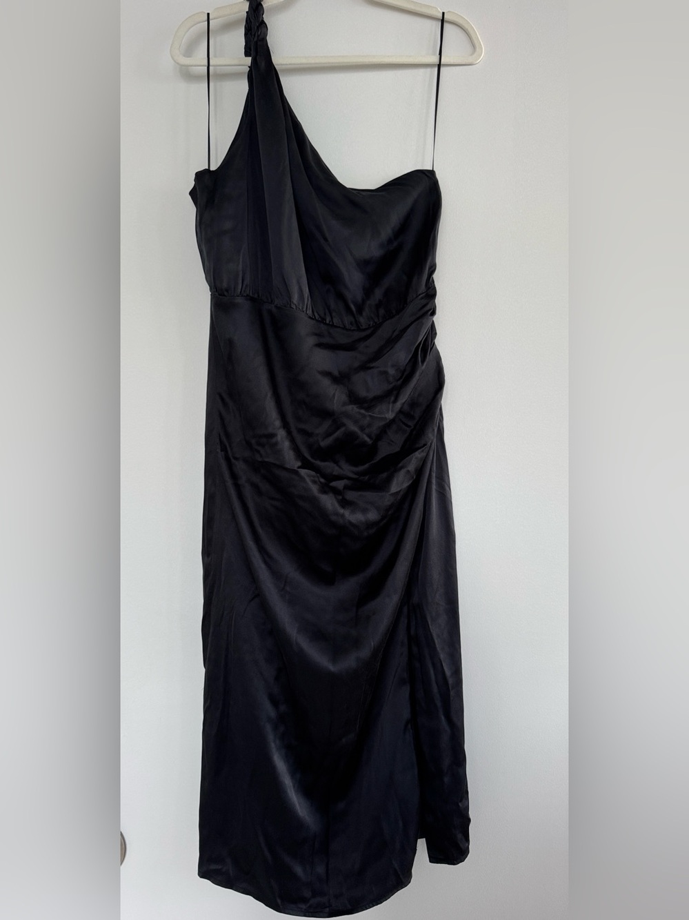 Anthropologie Black One-Shoulder Satin Dress